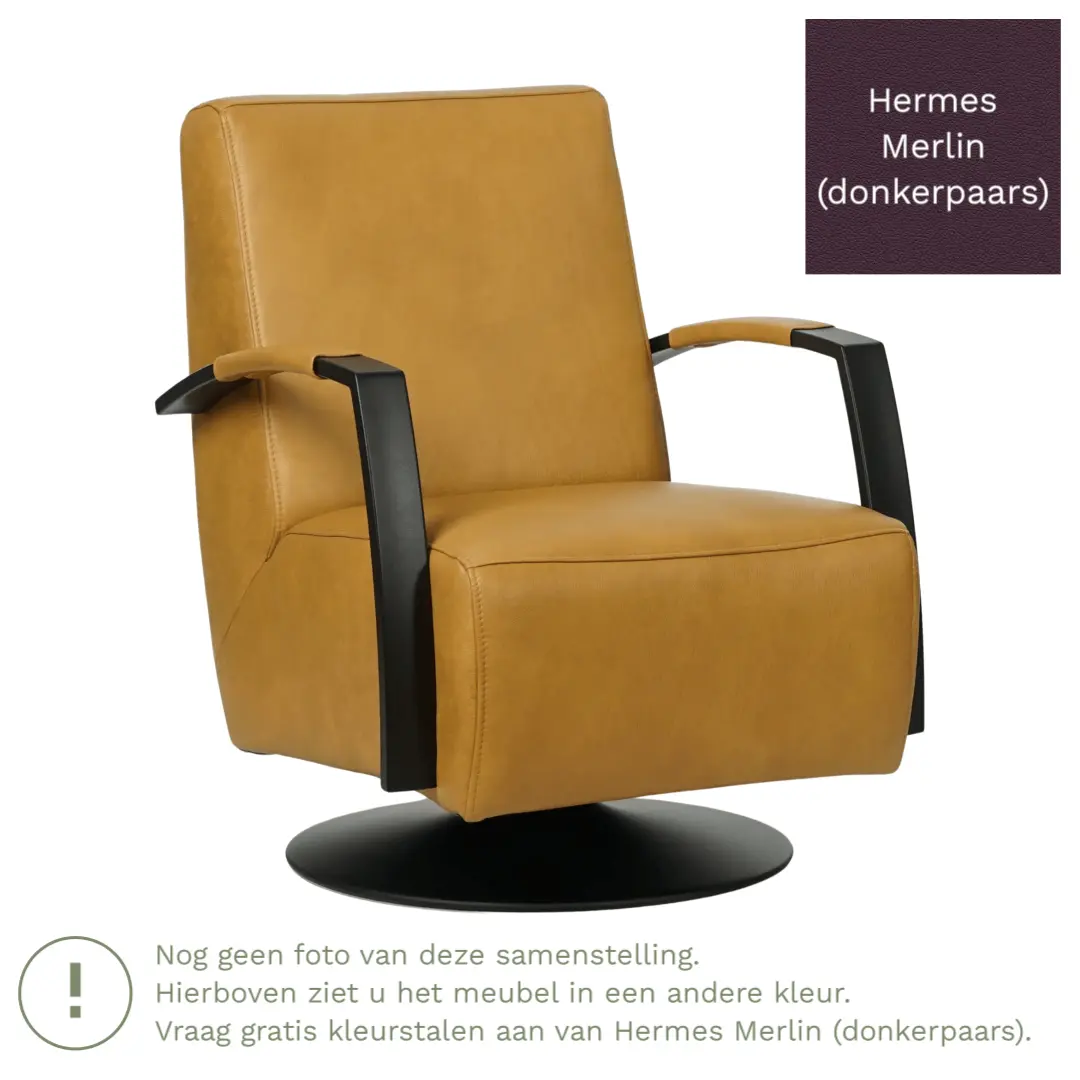 afbeelding van Leren draaifauteuil Mood - Hermes Merlin (donkerpaars) - Stervoet zwart
