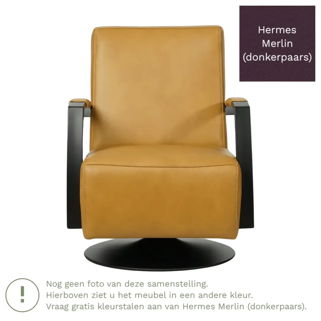 afbeelding van Leren draaifauteuil Mood - Hermes Merlin (donkerpaars) - Stervoet zwart
