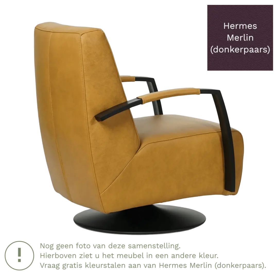 afbeelding van Leren draaifauteuil Mood - Hermes Merlin (donkerpaars) - Stervoet zwart