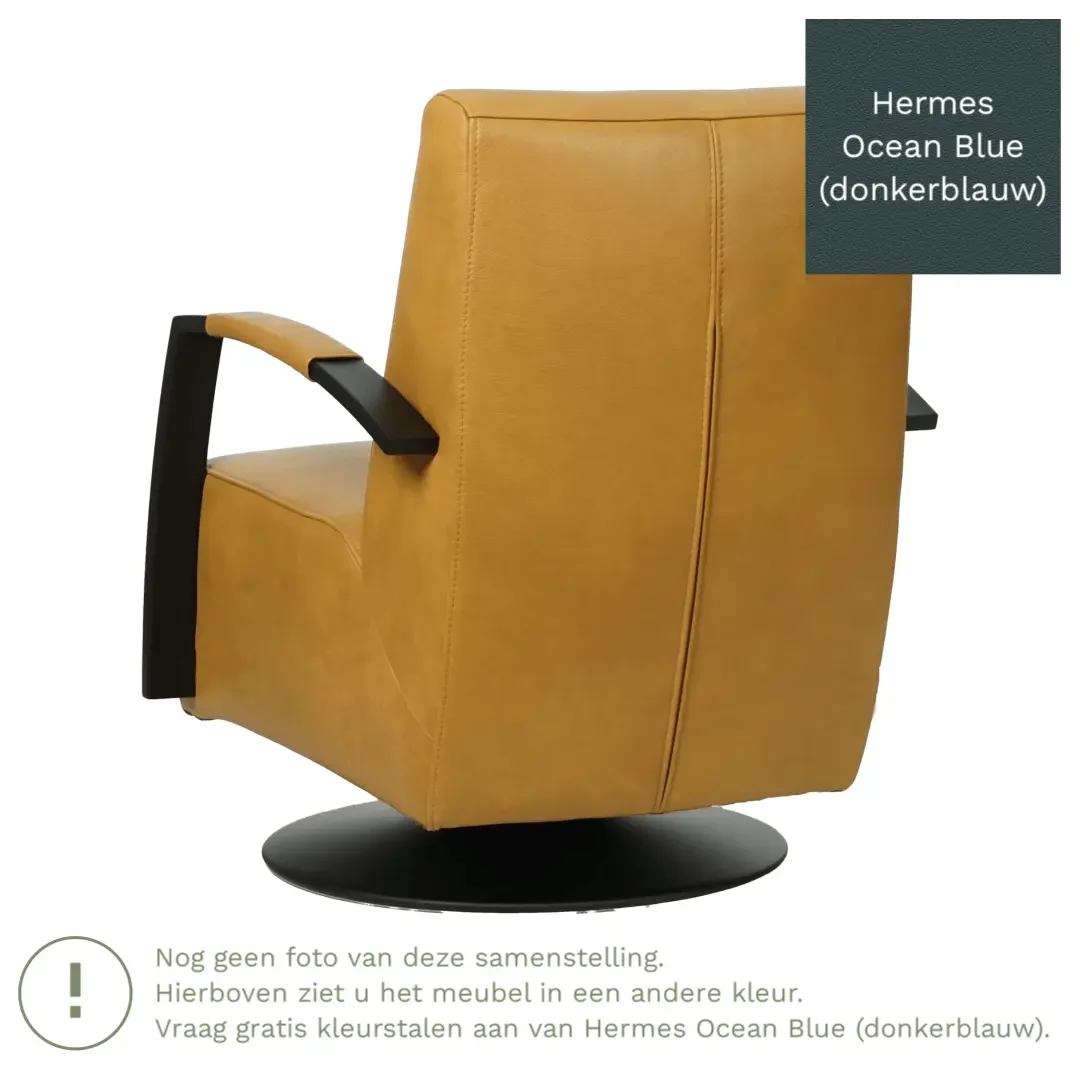 afbeelding van Leren draaifauteuil Mood - Hermes Ocean Blue (donkerblauw) - Schotelvoet zwart