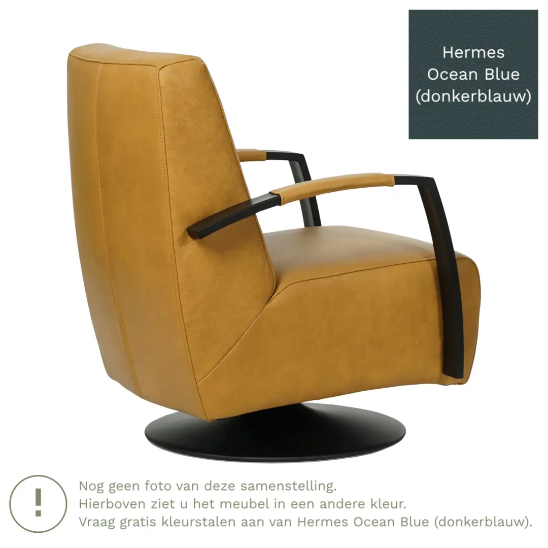 afbeelding van Leren draaifauteuil Mood - Hermes Ocean Blue (donkerblauw) - Schotelvoet zwart