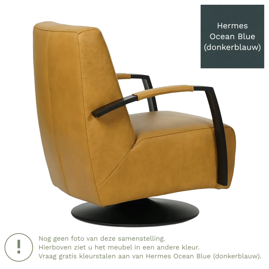 afbeelding van Leren draaifauteuil Mood - Hermes Ocean Blue (donkerblauw) - Stervoet zwart