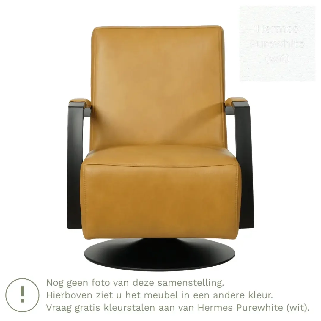 afbeelding van Leren draaifauteuil Mood - Hermes Purewhite (wit) - Stervoet zwart