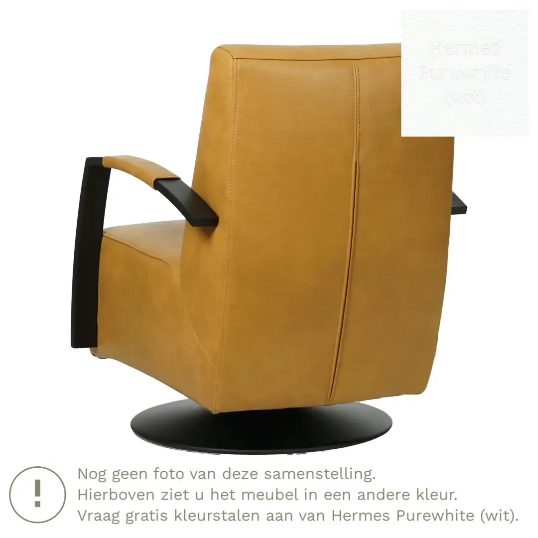 afbeelding van Leren draaifauteuil Mood - Hermes Purewhite (wit) - Stervoet zwart