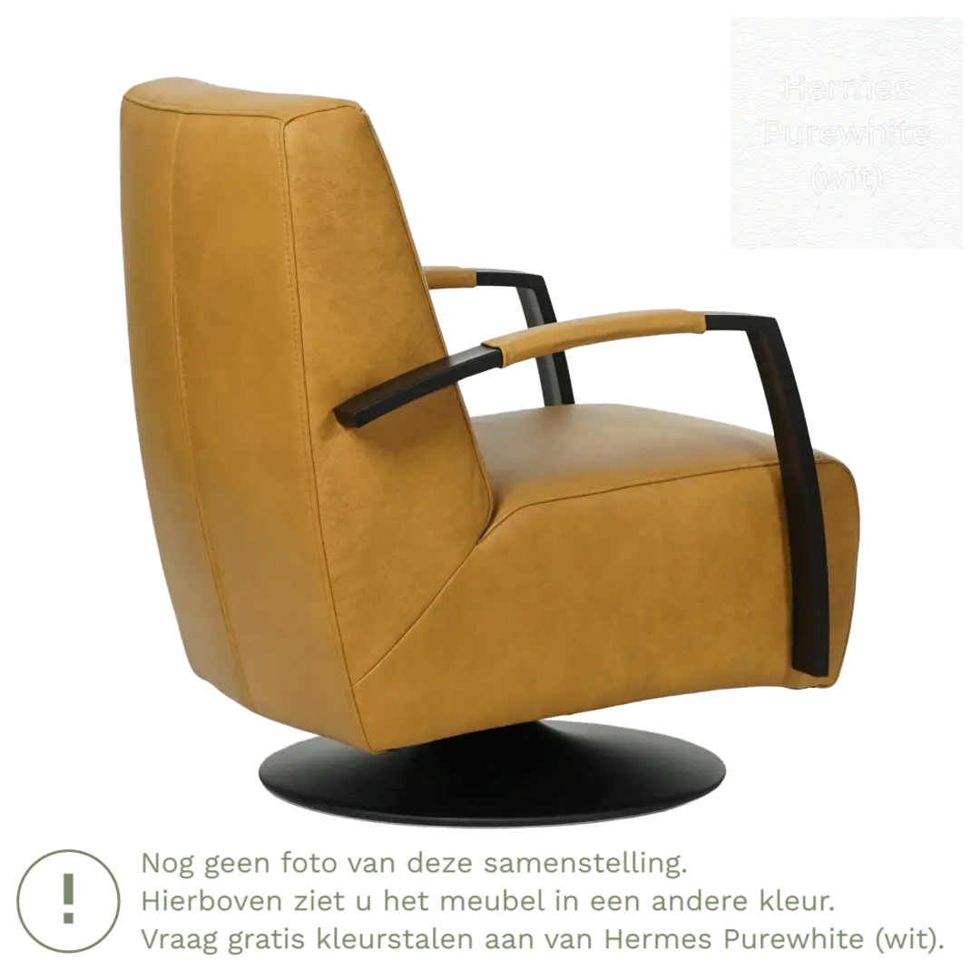 afbeelding van Leren draaifauteuil Mood - Hermes Purewhite (wit) - Stervoet zwart
