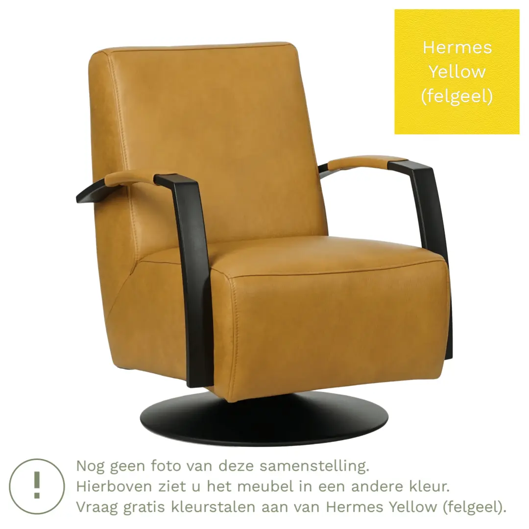 afbeelding van Leren draaifauteuil Mood - Hermes Yellow (felgeel) - Stervoet zwart