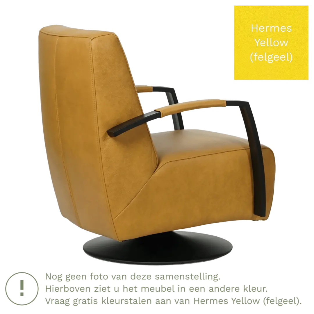 afbeelding van Leren draaifauteuil Mood - Hermes Yellow (felgeel) - Stervoet zwart