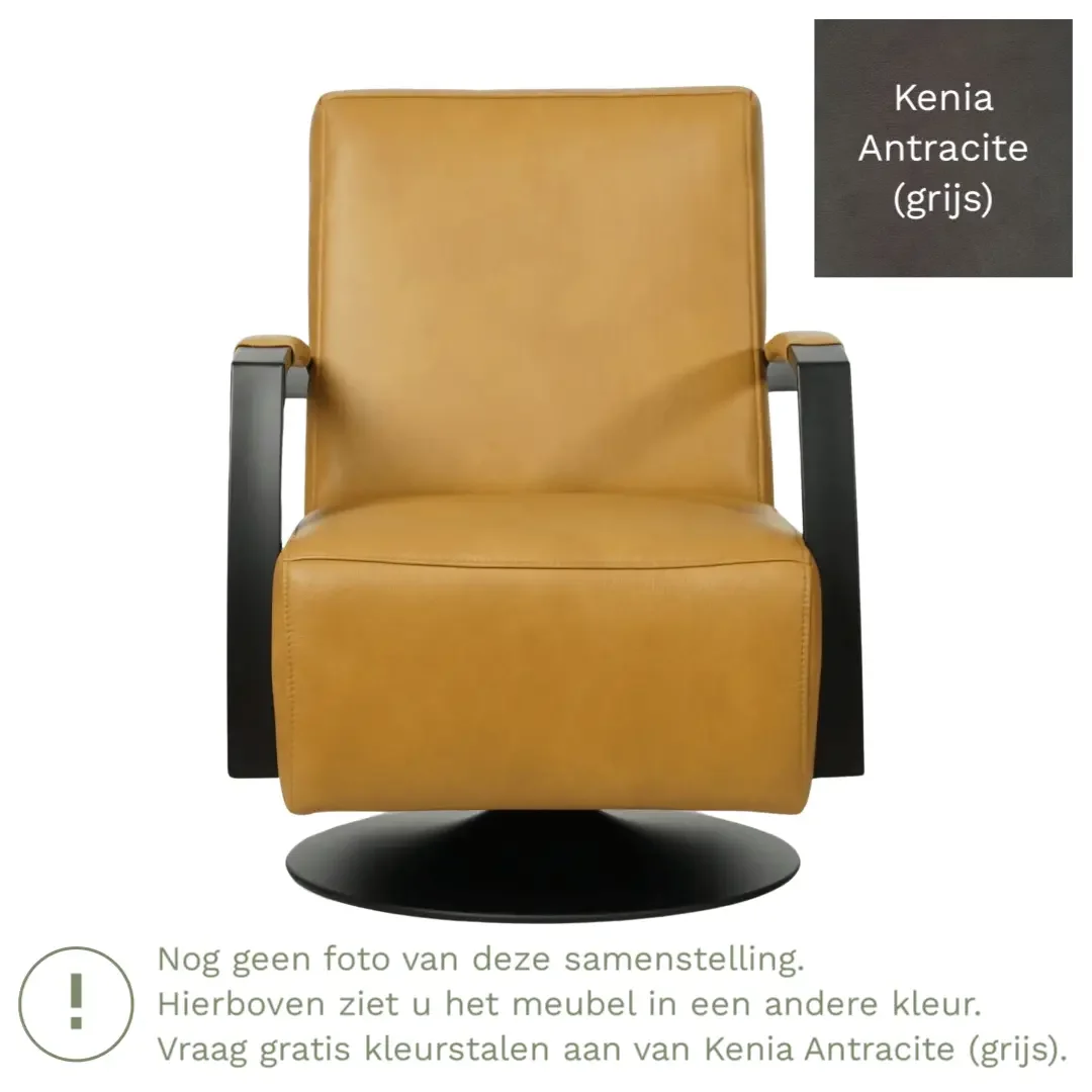 afbeelding van Leren draaifauteuil Mood - Kenia Antracite (grijs) - Schotelvoet zwart