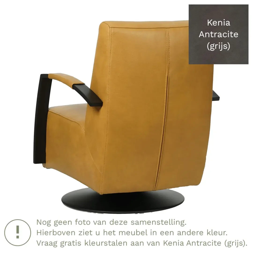 afbeelding van Leren draaifauteuil Mood - Kenia Antracite (grijs) - Schotelvoet zwart