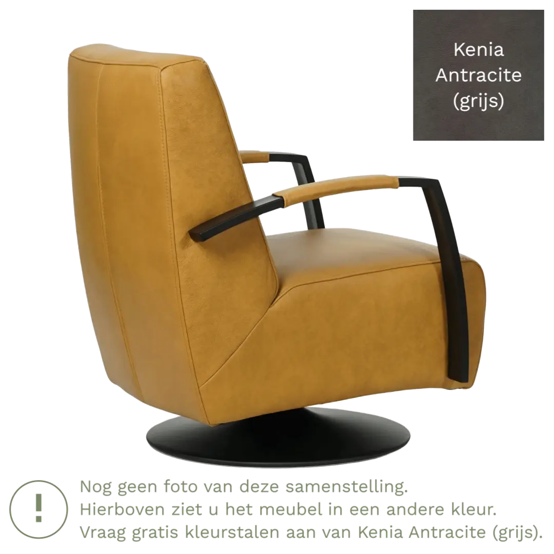 afbeelding van Leren draaifauteuil Mood - Kenia Antracite (grijs) - Schotelvoet zwart