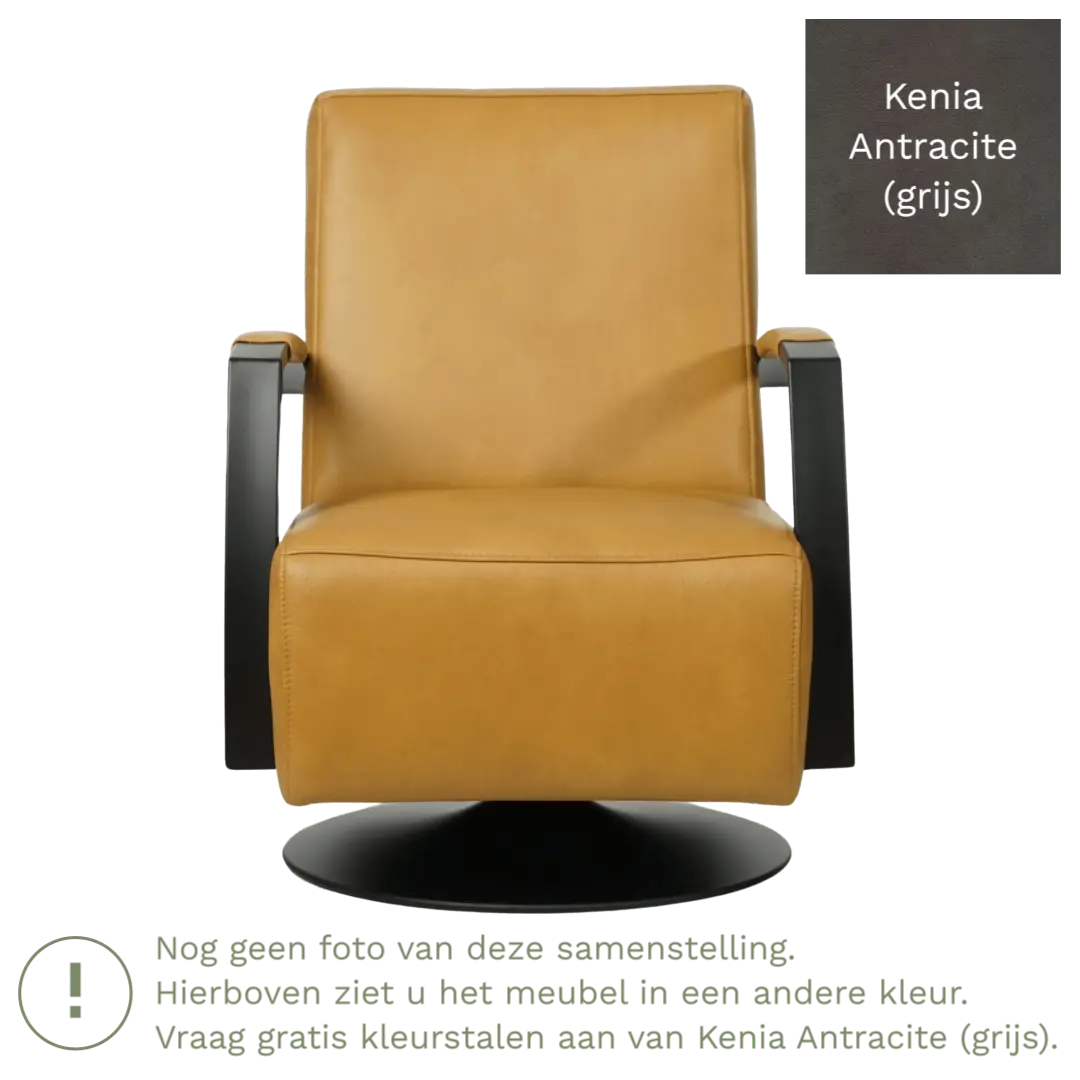 afbeelding van Leren draaifauteuil Mood - Kenia Antracite (grijs) - Stervoet zwart