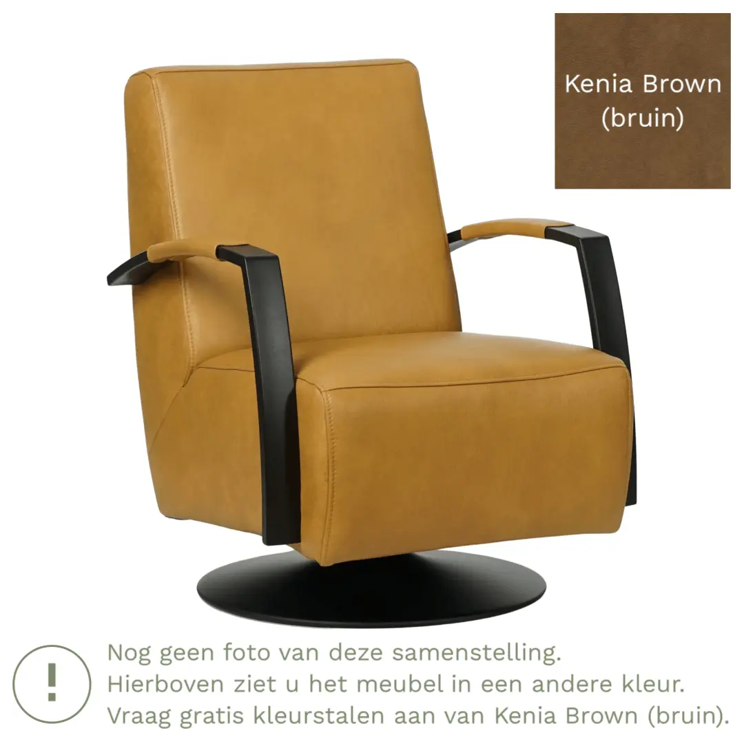 afbeelding van Leren draaifauteuil Mood - Kenia Brown (bruin) - Schotelvoet zwart