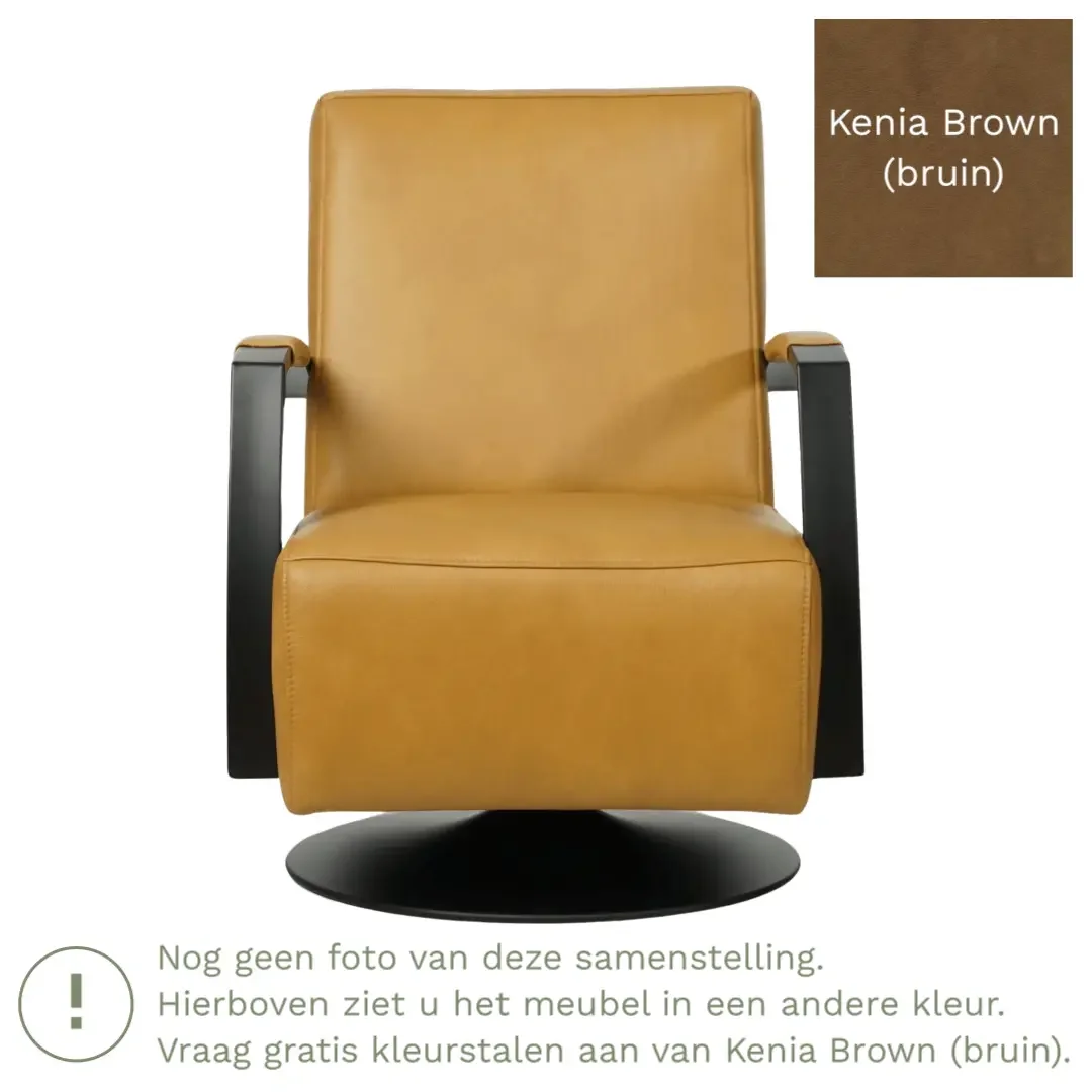 afbeelding van Leren draaifauteuil Mood - Kenia Brown (bruin) - Schotelvoet zwart