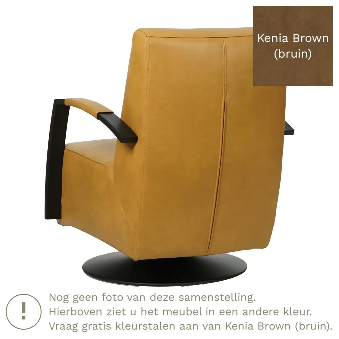 afbeelding van Leren draaifauteuil Mood - Kenia Brown (bruin) - Schotelvoet zwart
