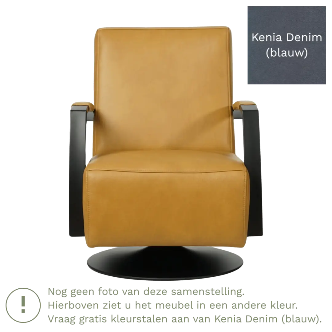 afbeelding van Leren draaifauteuil Mood - Kenia Denim (blauw) - Schotelvoet zwart