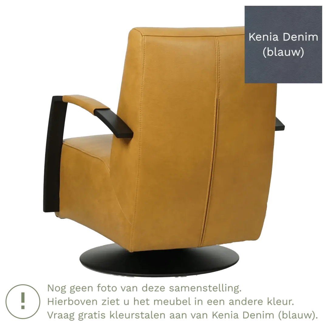 afbeelding van Leren draaifauteuil Mood - Kenia Denim (blauw) - Schotelvoet zwart