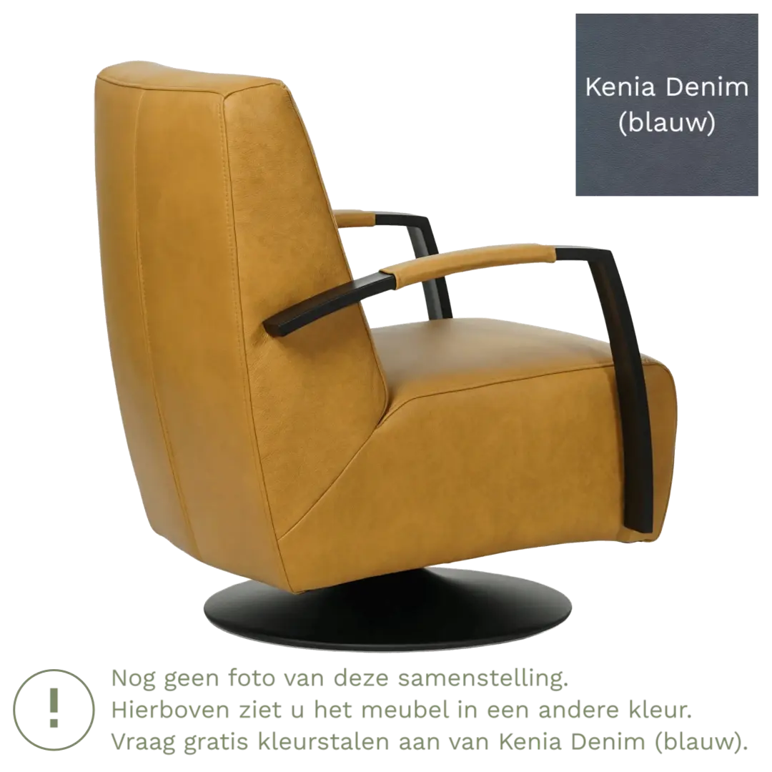 afbeelding van Leren draaifauteuil Mood - Kenia Denim (blauw) - Schotelvoet zwart