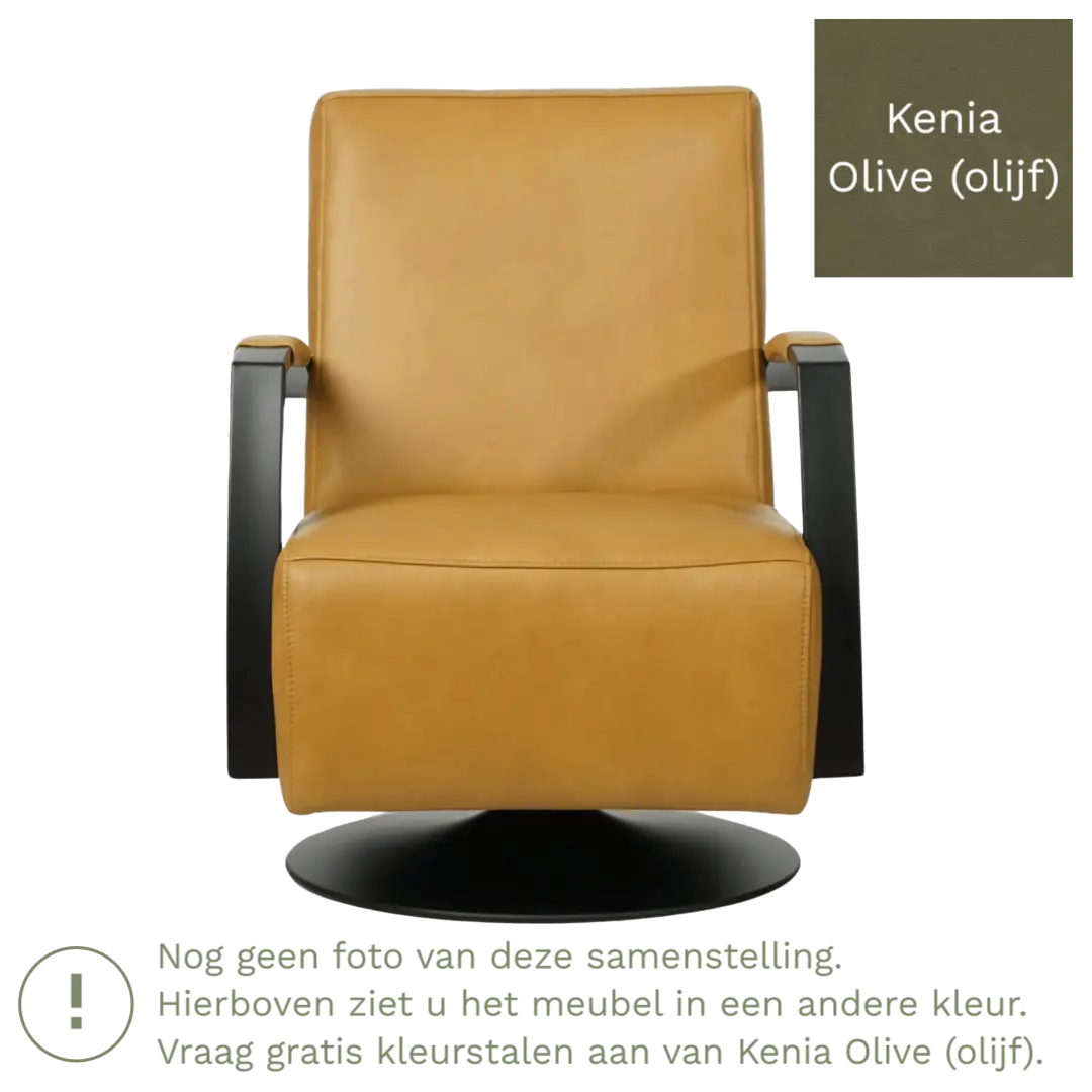 afbeelding van Leren draaifauteuil Mood - Kenia Olive (olijf) - Stervoet zwart