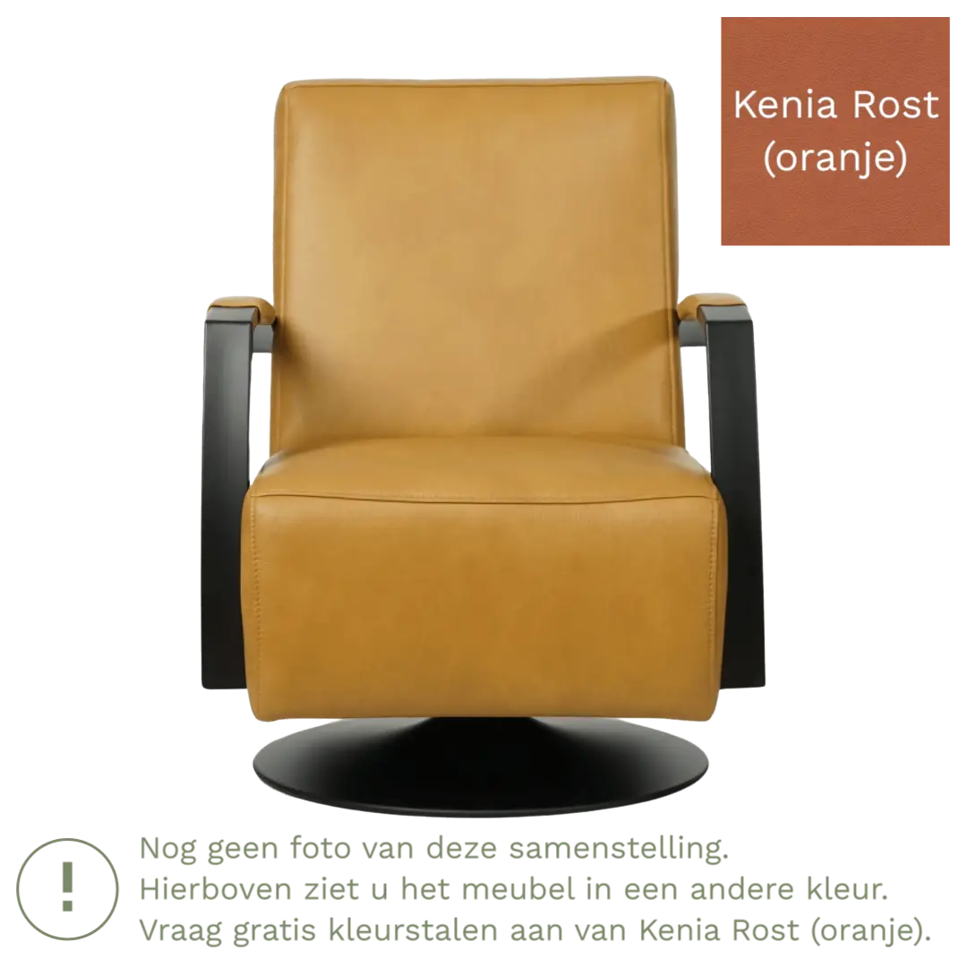 afbeelding van Leren draaifauteuil Mood - Kenia Rost (oranje) - Schotelvoet zwart