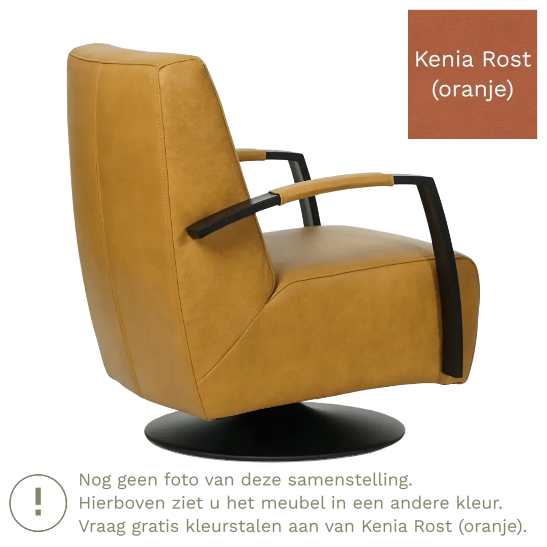 afbeelding van Leren draaifauteuil Mood - Kenia Rost (oranje) - Schotelvoet zwart
