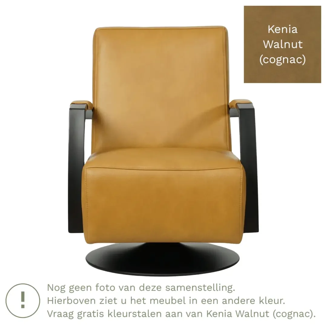 afbeelding van Leren draaifauteuil Mood - Kenia Walnut (cognac) - Stervoet zwart