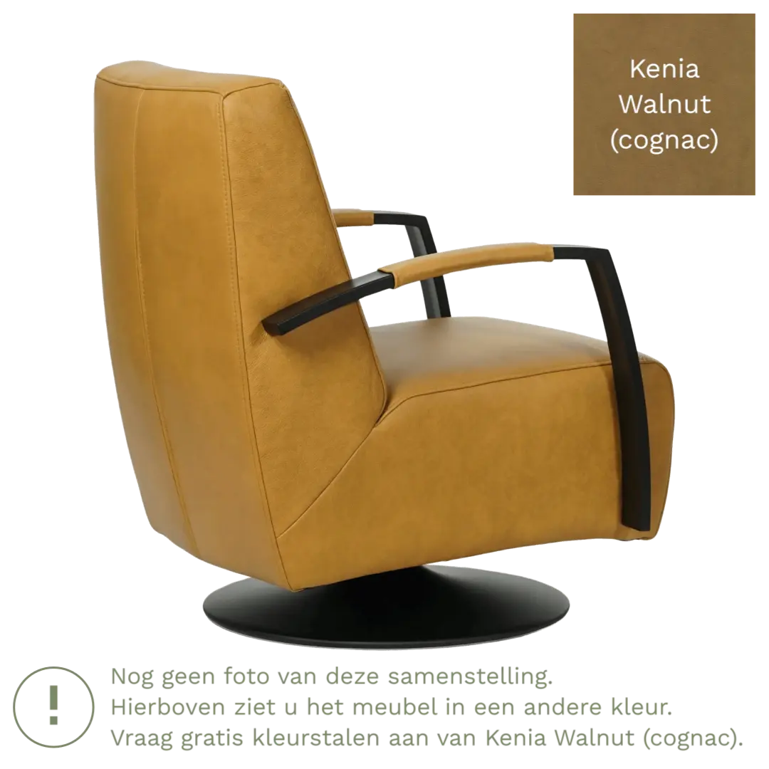afbeelding van Leren draaifauteuil Mood - Kenia Walnut (cognac) - Stervoet zwart
