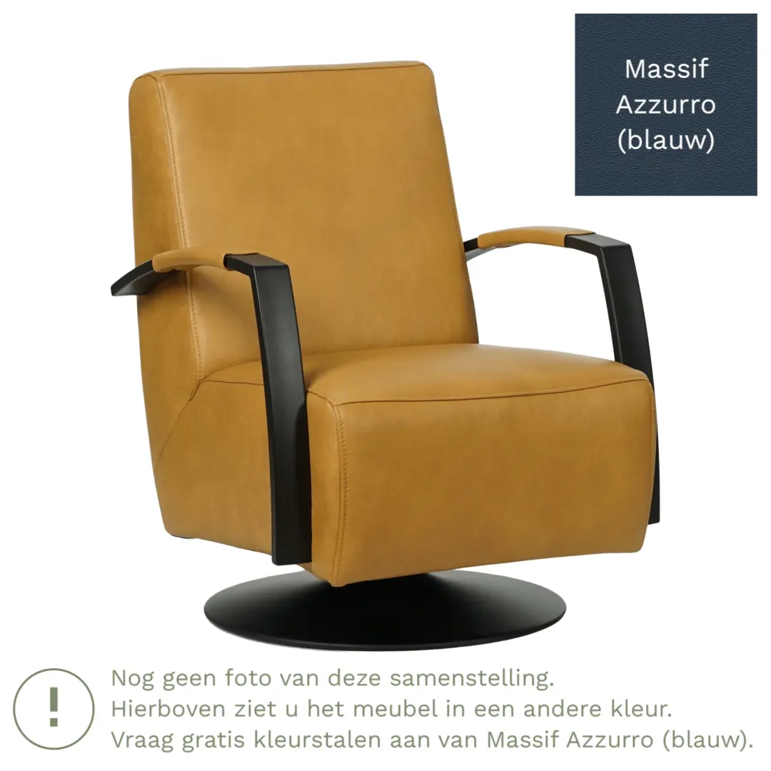 afbeelding van Leren draaifauteuil Mood - Massif Azzurro (blauw) - Schotelvoet zwart