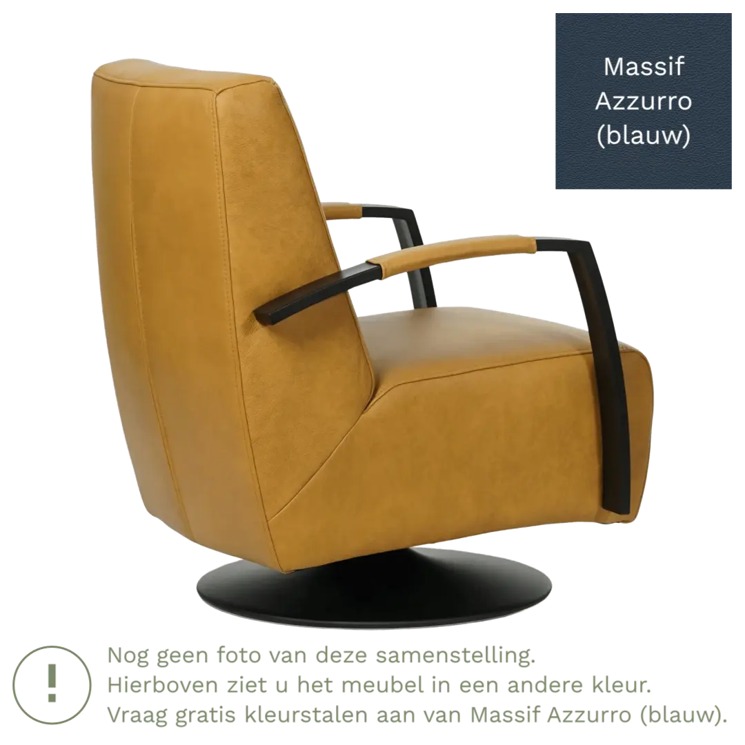 afbeelding van Leren draaifauteuil Mood - Massif Azzurro (blauw) - Schotelvoet zwart