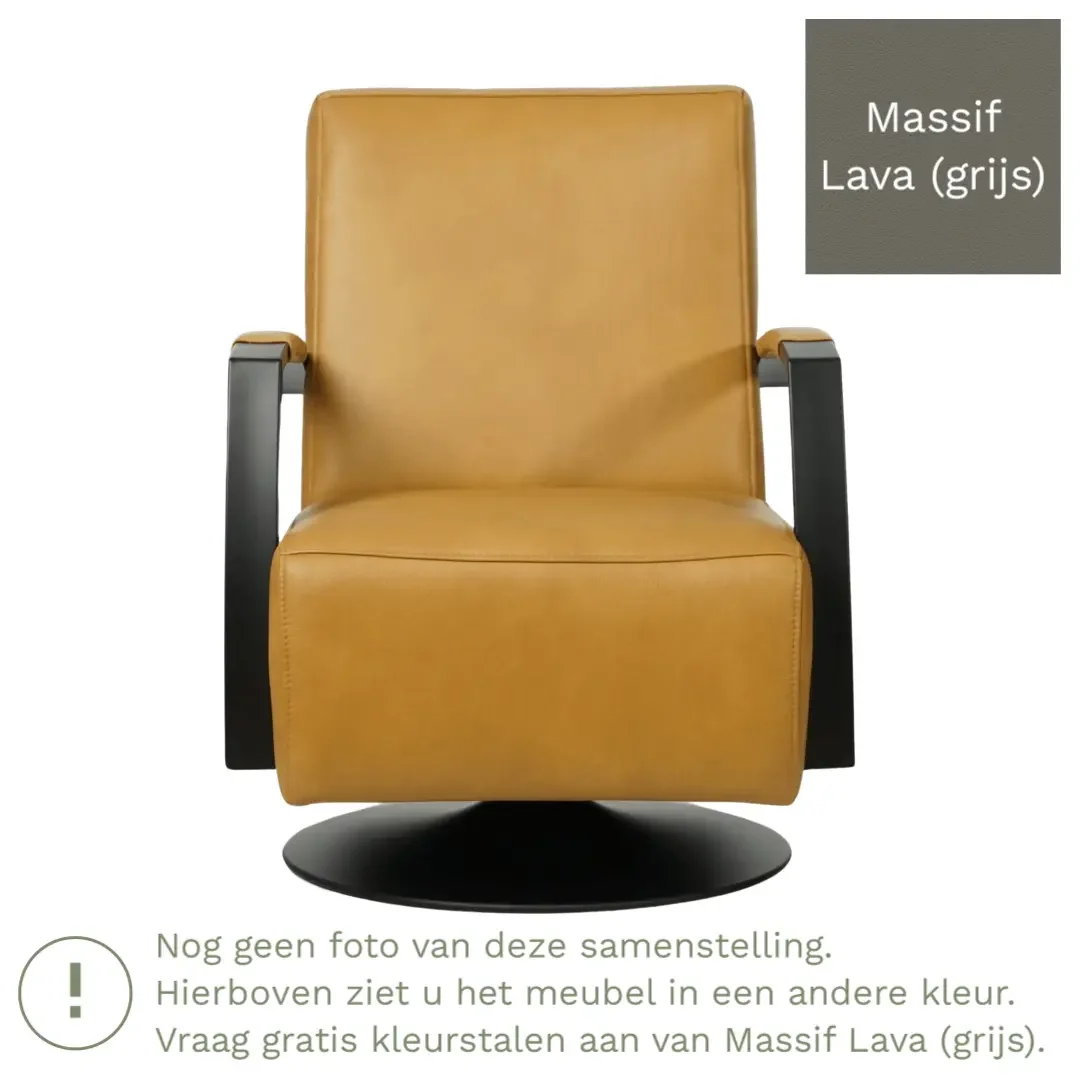 afbeelding van Leren draaifauteuil Mood - Massif Lava (grijs) - Schotelvoet zwart
