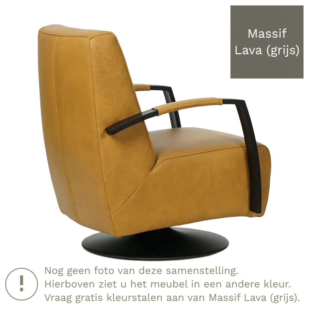 afbeelding van Leren draaifauteuil Mood - Massif Lava (grijs) - Schotelvoet zwart