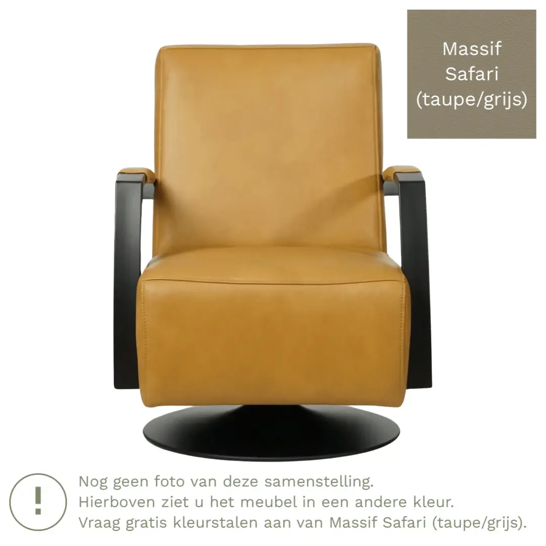 afbeelding van Leren draaifauteuil Mood - Massif Safari (taupe/grijs) - Stervoet zwart