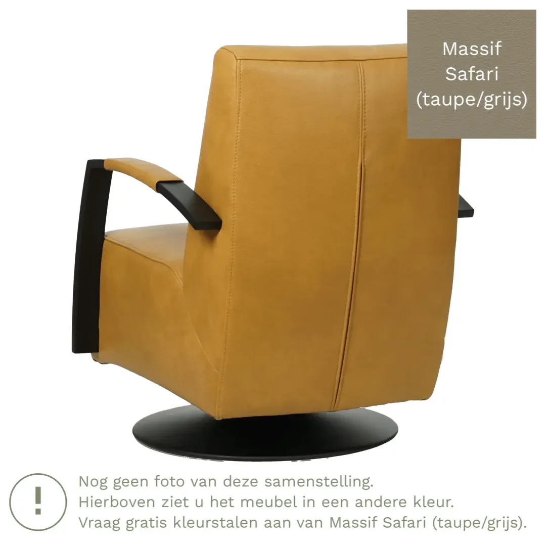 afbeelding van Leren draaifauteuil Mood - Massif Safari (taupe/grijs) - Stervoet zwart