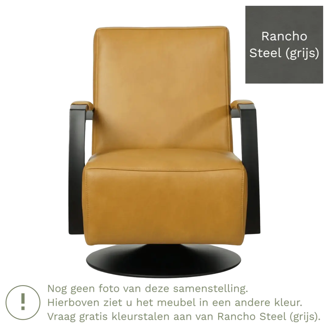 afbeelding van Leren draaifauteuil Mood - Rancho Steel (grijs) - Schotelvoet zwart