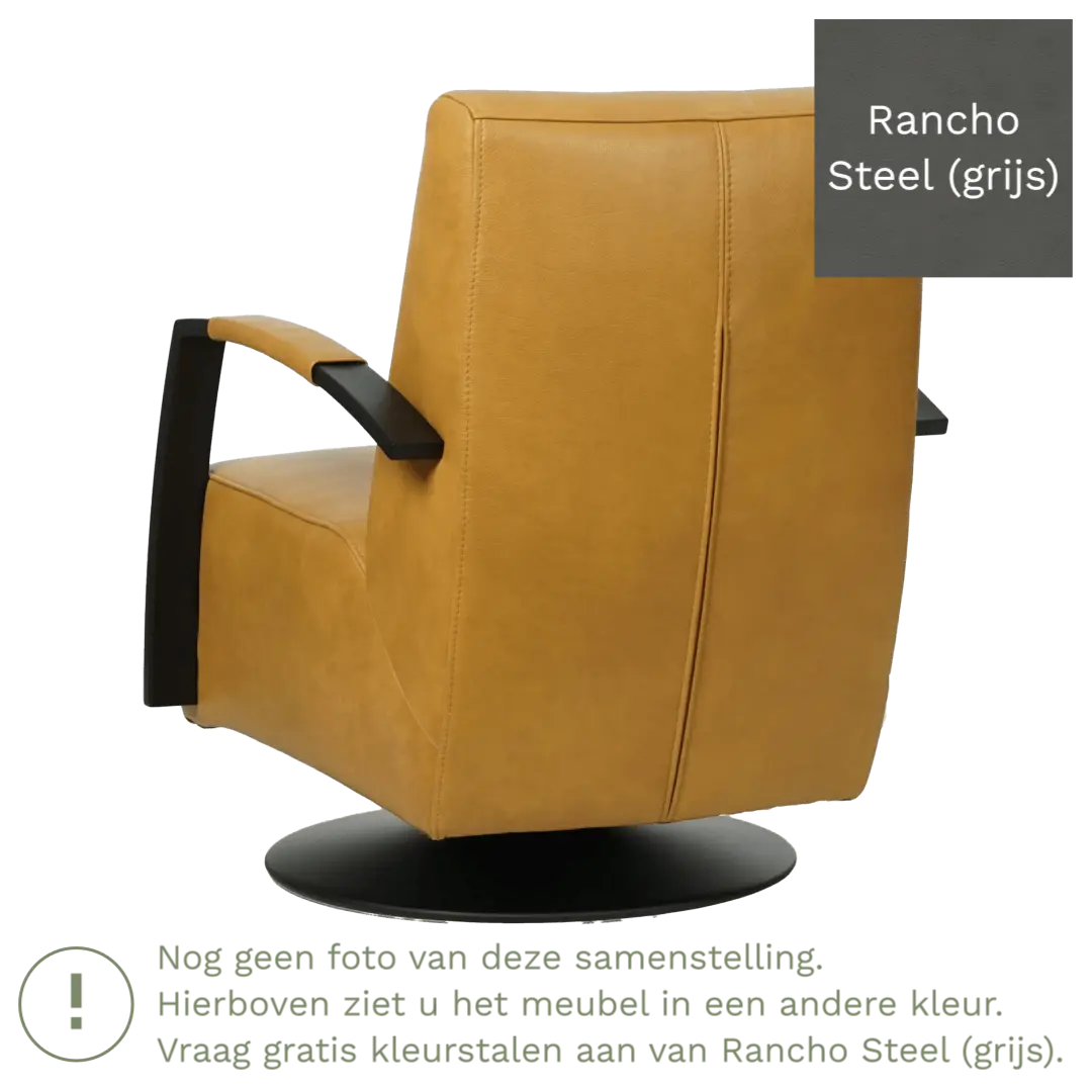 afbeelding van Leren draaifauteuil Mood - Rancho Steel (grijs) - Schotelvoet zwart