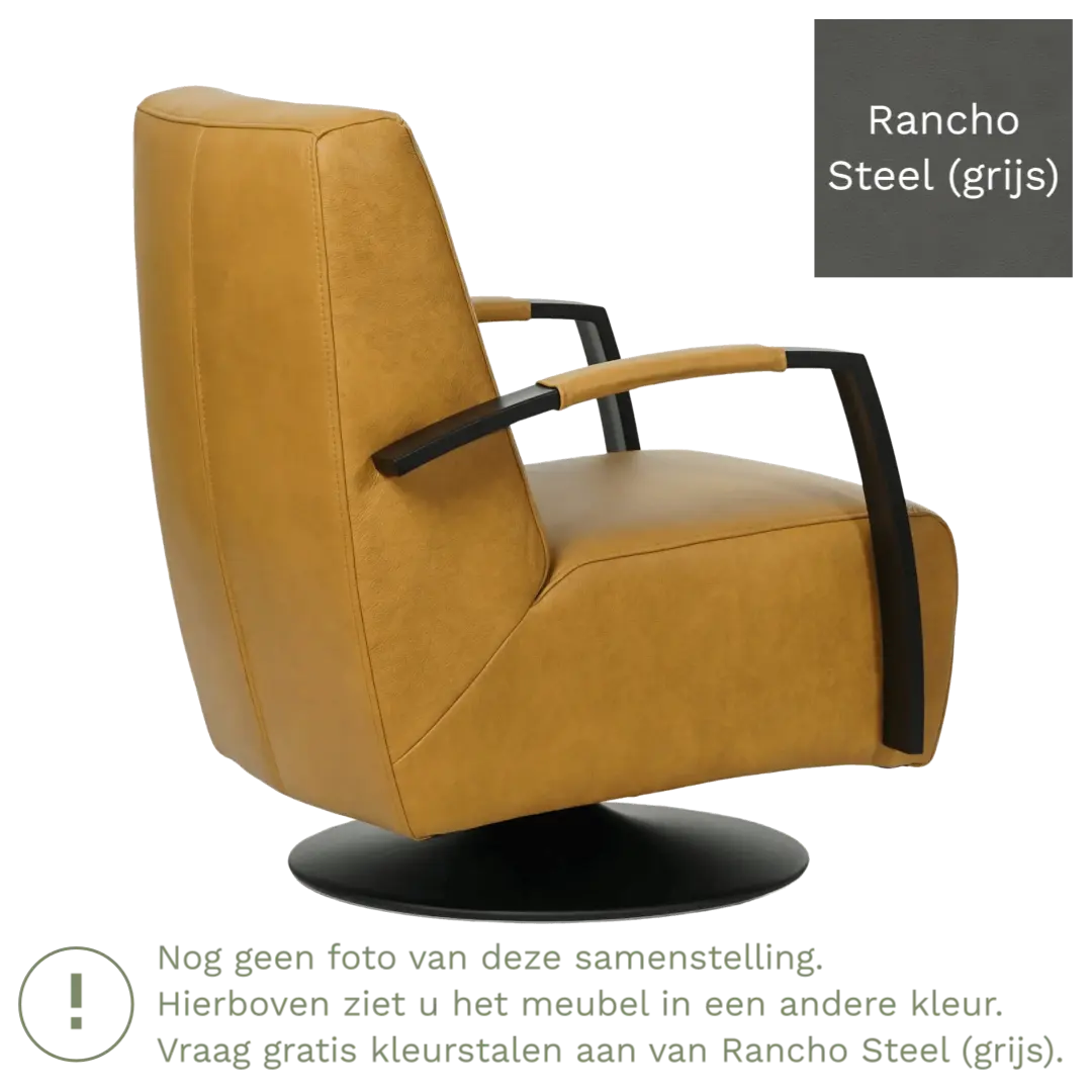 afbeelding van Leren draaifauteuil Mood - Rancho Steel (grijs) - Schotelvoet zwart