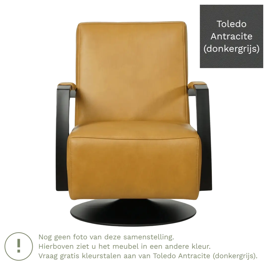afbeelding van Leren draaifauteuil Mood - Toledo Antracite (donkergrijs) - Stervoet zwart