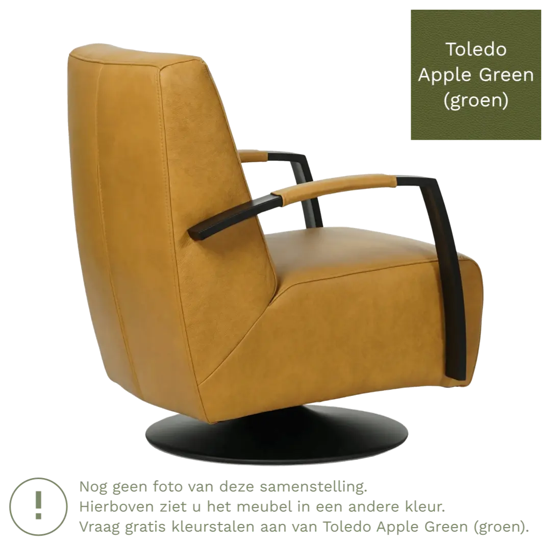 afbeelding van Leren draaifauteuil Mood - Toledo Apple Green (groen) - Schotelvoet zwart