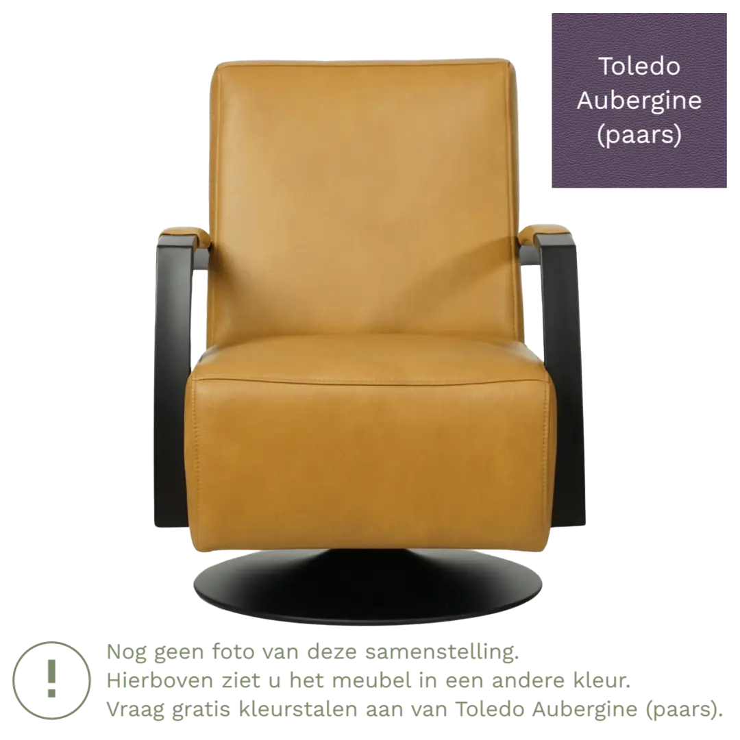 afbeelding van Leren draaifauteuil Mood - Toledo Aubergine (paars) - Schotelvoet zwart