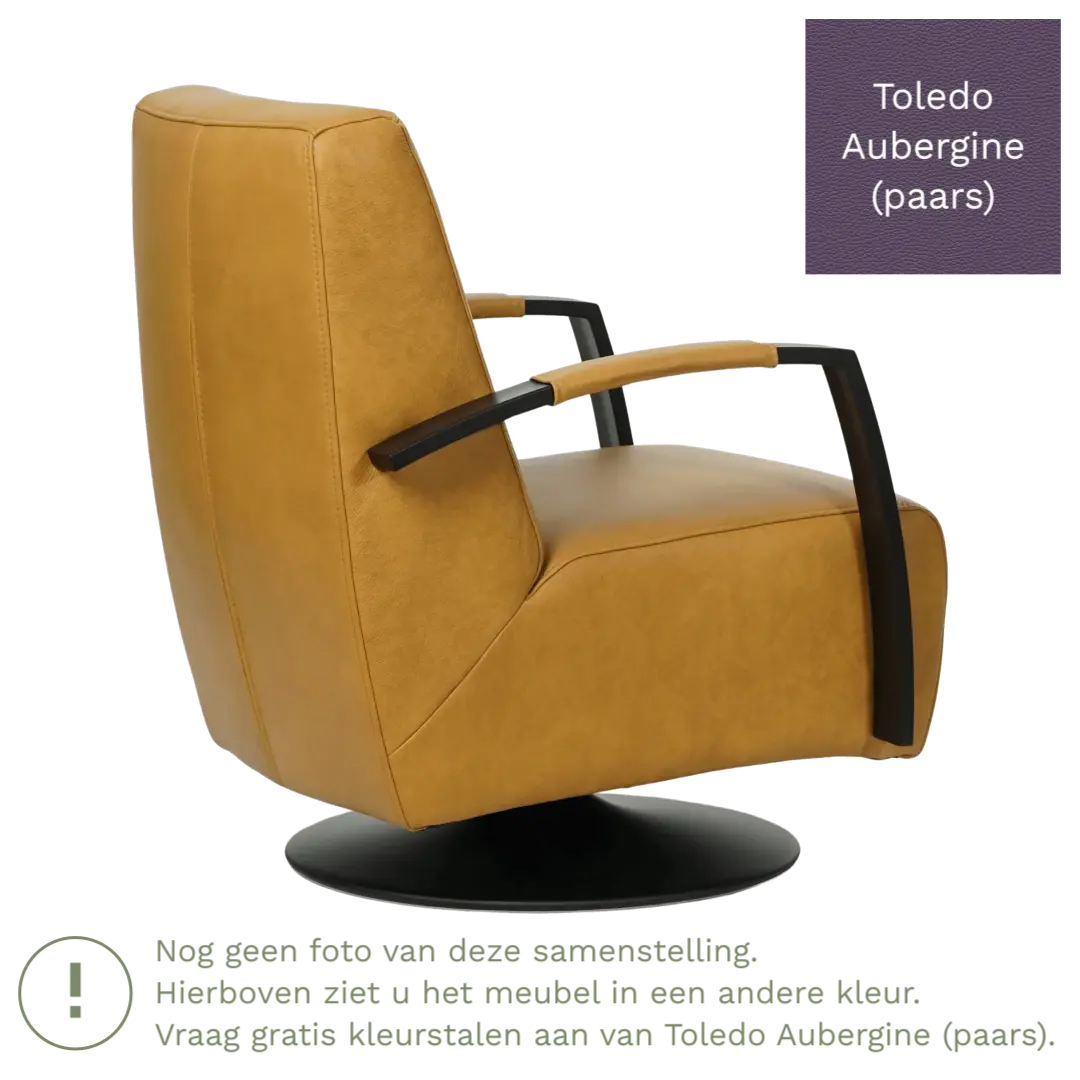 afbeelding van Leren draaifauteuil Mood - Toledo Aubergine (paars) - Schotelvoet zwart