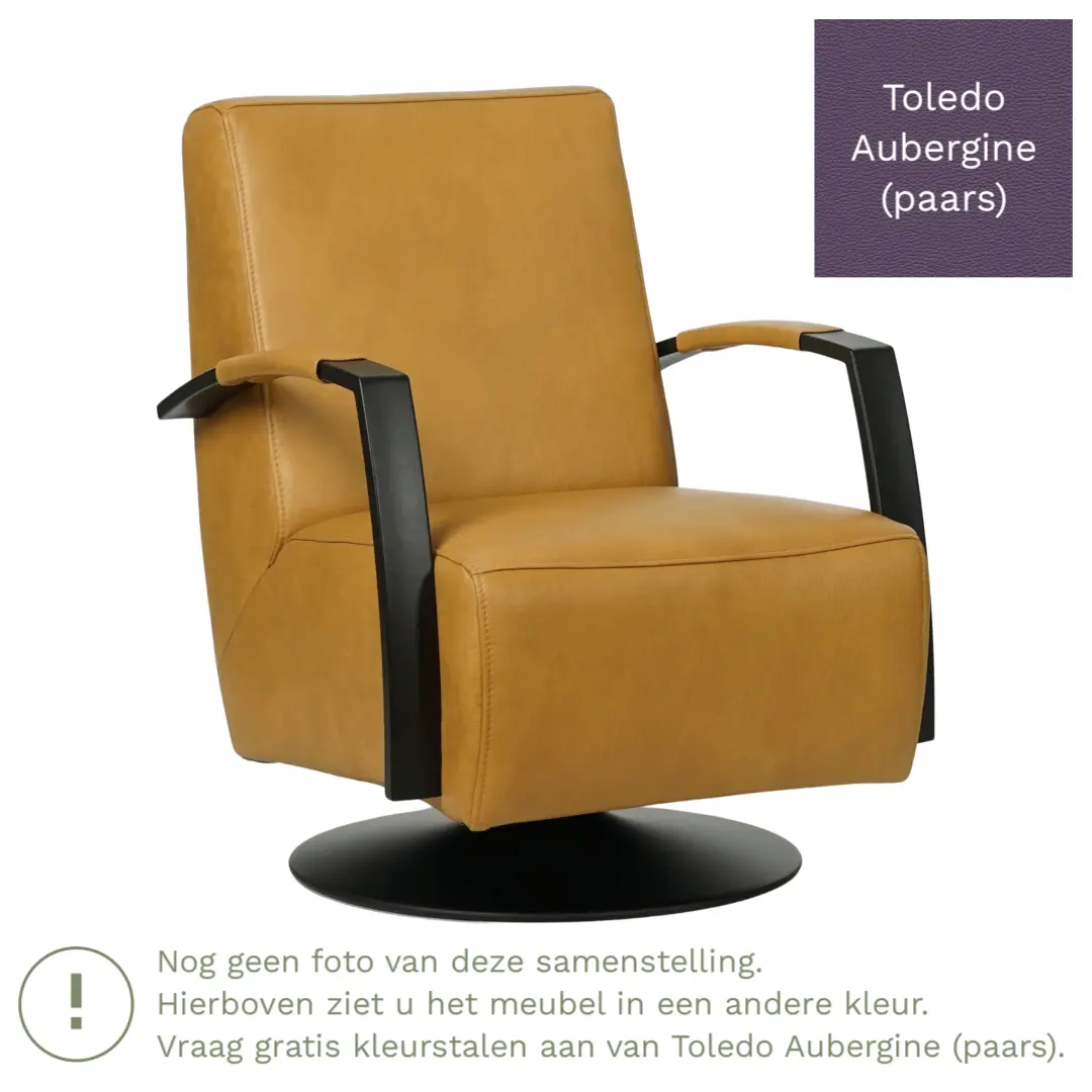 afbeelding van Leren draaifauteuil Mood - Toledo Aubergine (paars) - Stervoet zwart