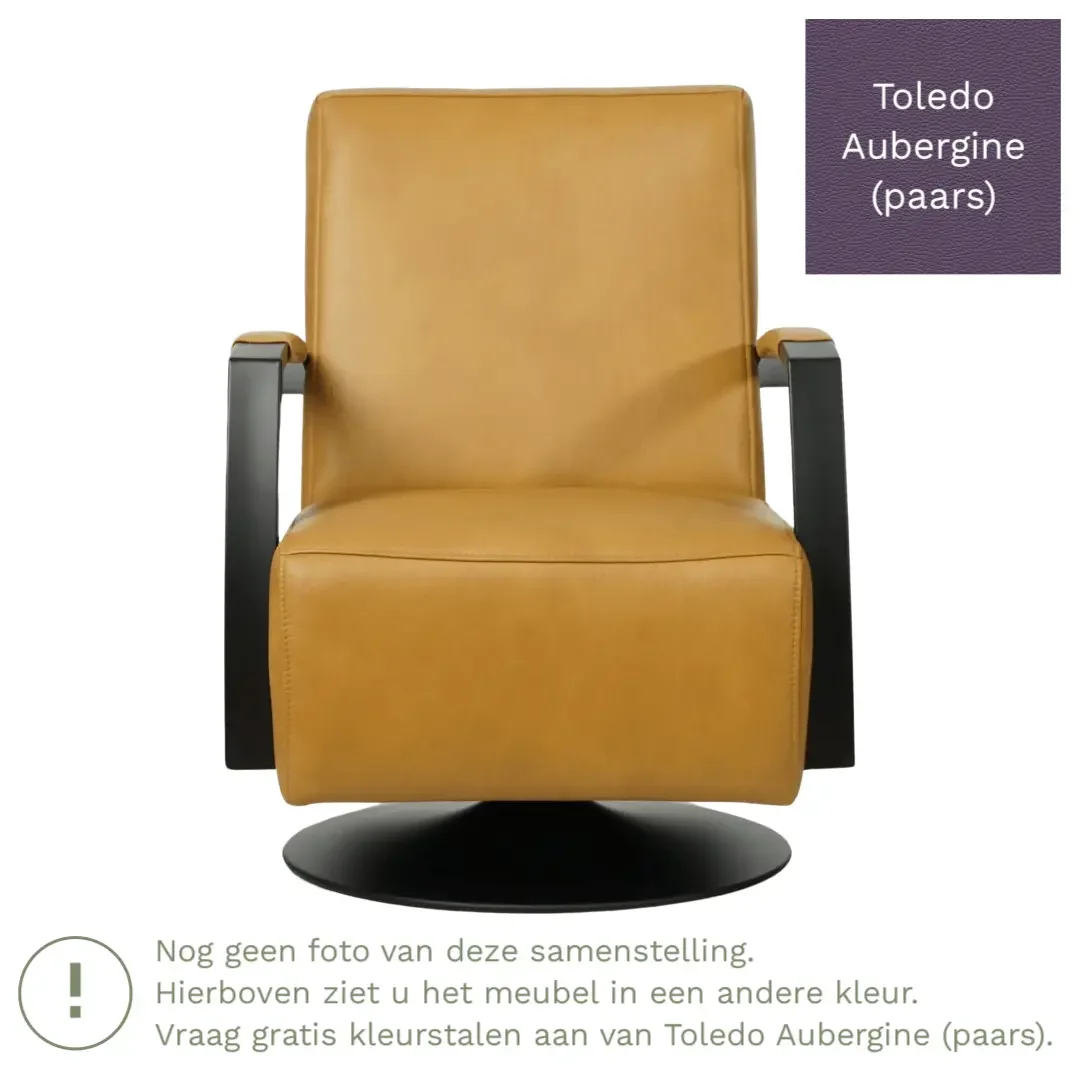 afbeelding van Leren draaifauteuil Mood - Toledo Aubergine (paars) - Stervoet zwart