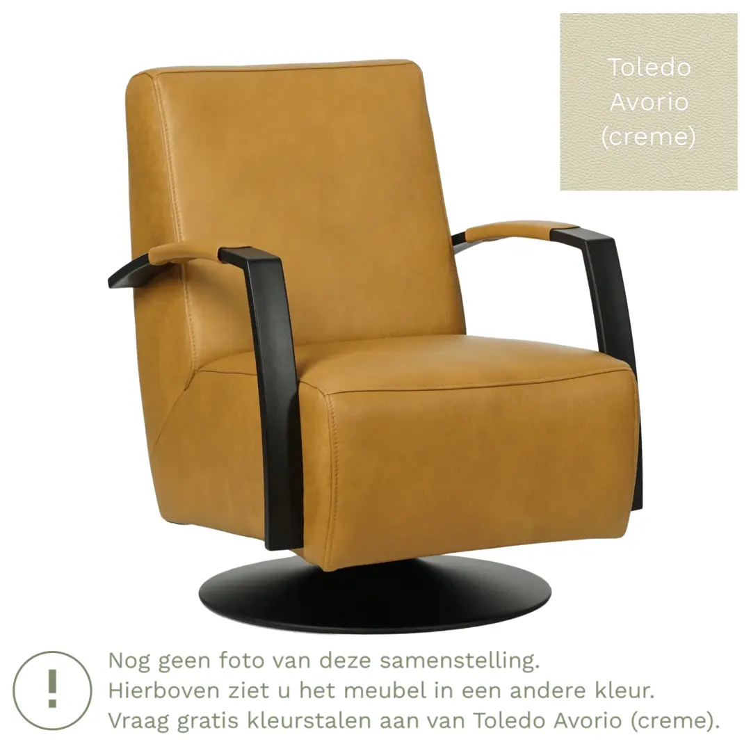 afbeelding van Leren draaifauteuil Mood - Toledo Avorio (crème) - Stervoet zwart