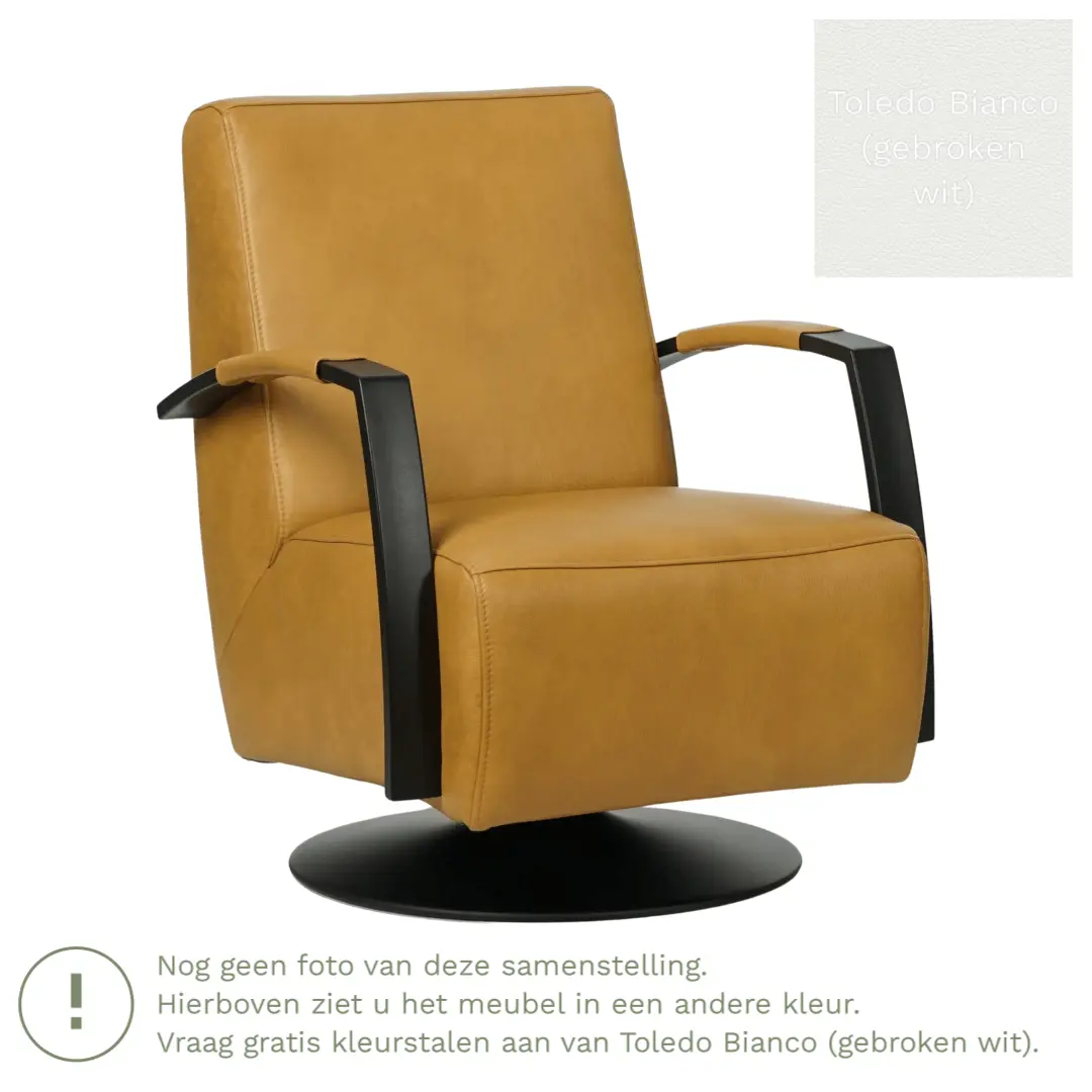 afbeelding van Leren draaifauteuil Mood - Toledo Bianco (gebroken wit) - Schotelvoet zwart