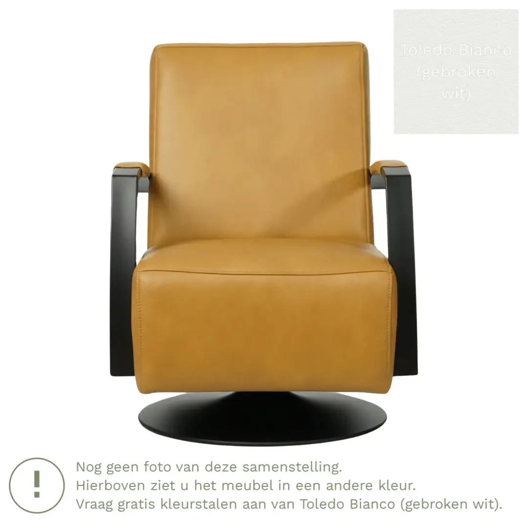 afbeelding van Leren draaifauteuil Mood - Toledo Bianco (gebroken wit) - Schotelvoet zwart