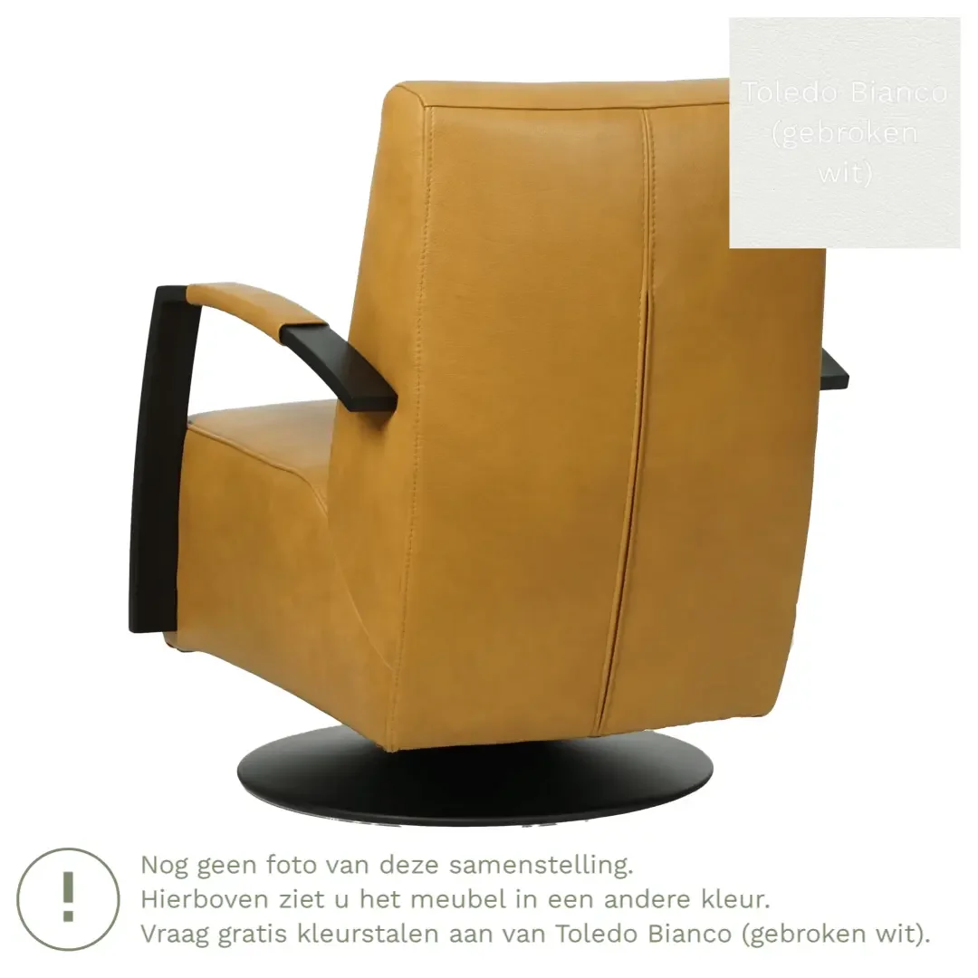 afbeelding van Leren draaifauteuil Mood - Toledo Bianco (gebroken wit) - Schotelvoet zwart