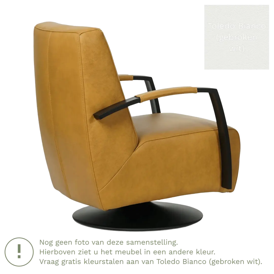 afbeelding van Leren draaifauteuil Mood - Toledo Bianco (gebroken wit) - Schotelvoet zwart