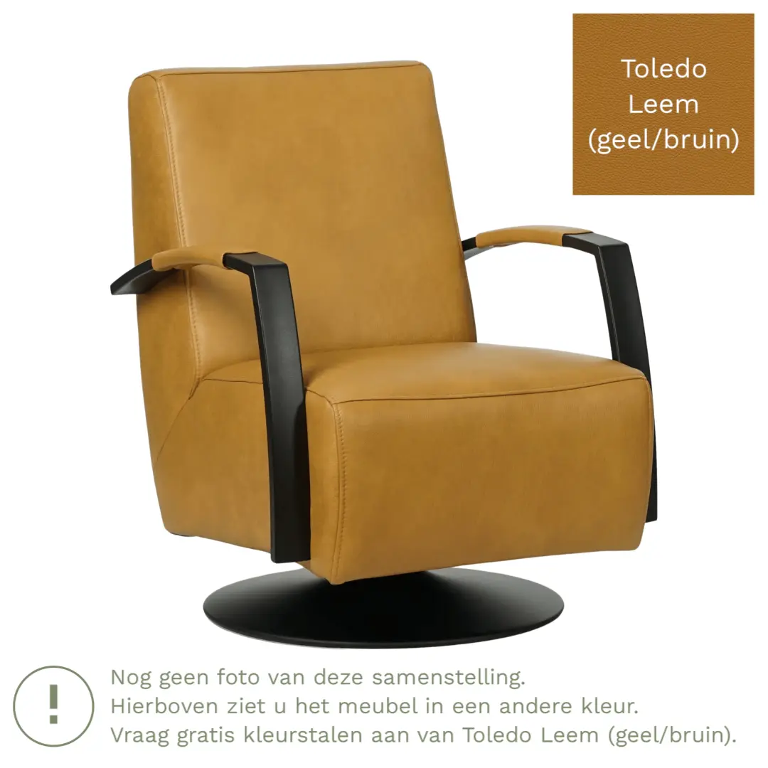 afbeelding van Leren draaifauteuil Mood - Toledo Leem (geel/bruin) - Stervoet zwart