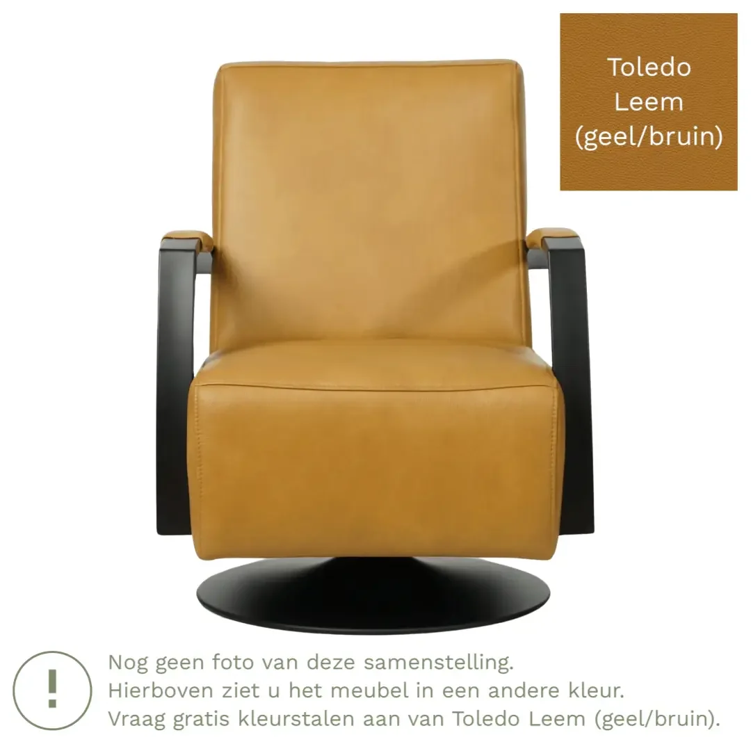 afbeelding van Leren draaifauteuil Mood - Toledo Leem (geel/bruin) - Stervoet zwart