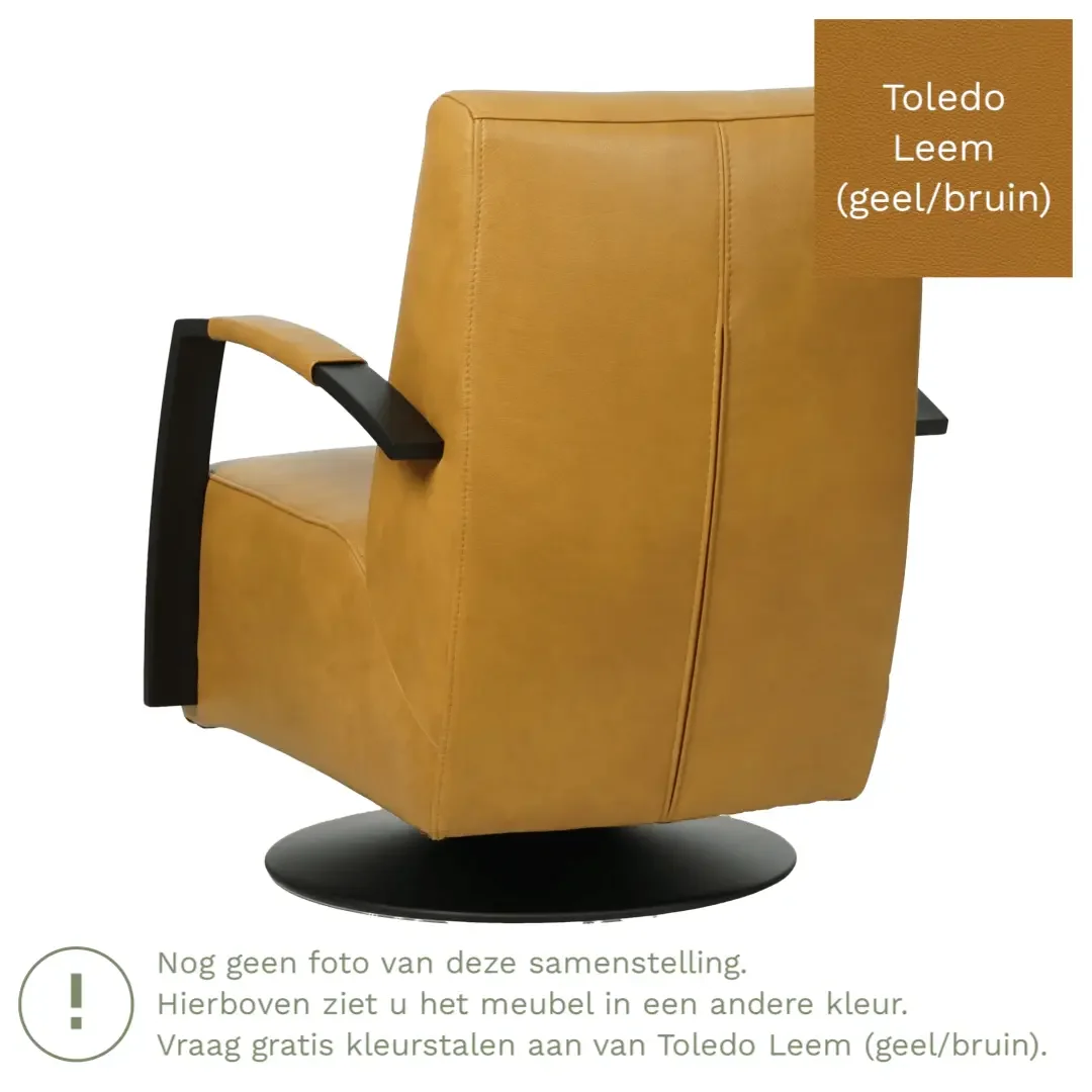afbeelding van Leren draaifauteuil Mood - Toledo Leem (geel/bruin) - Stervoet zwart