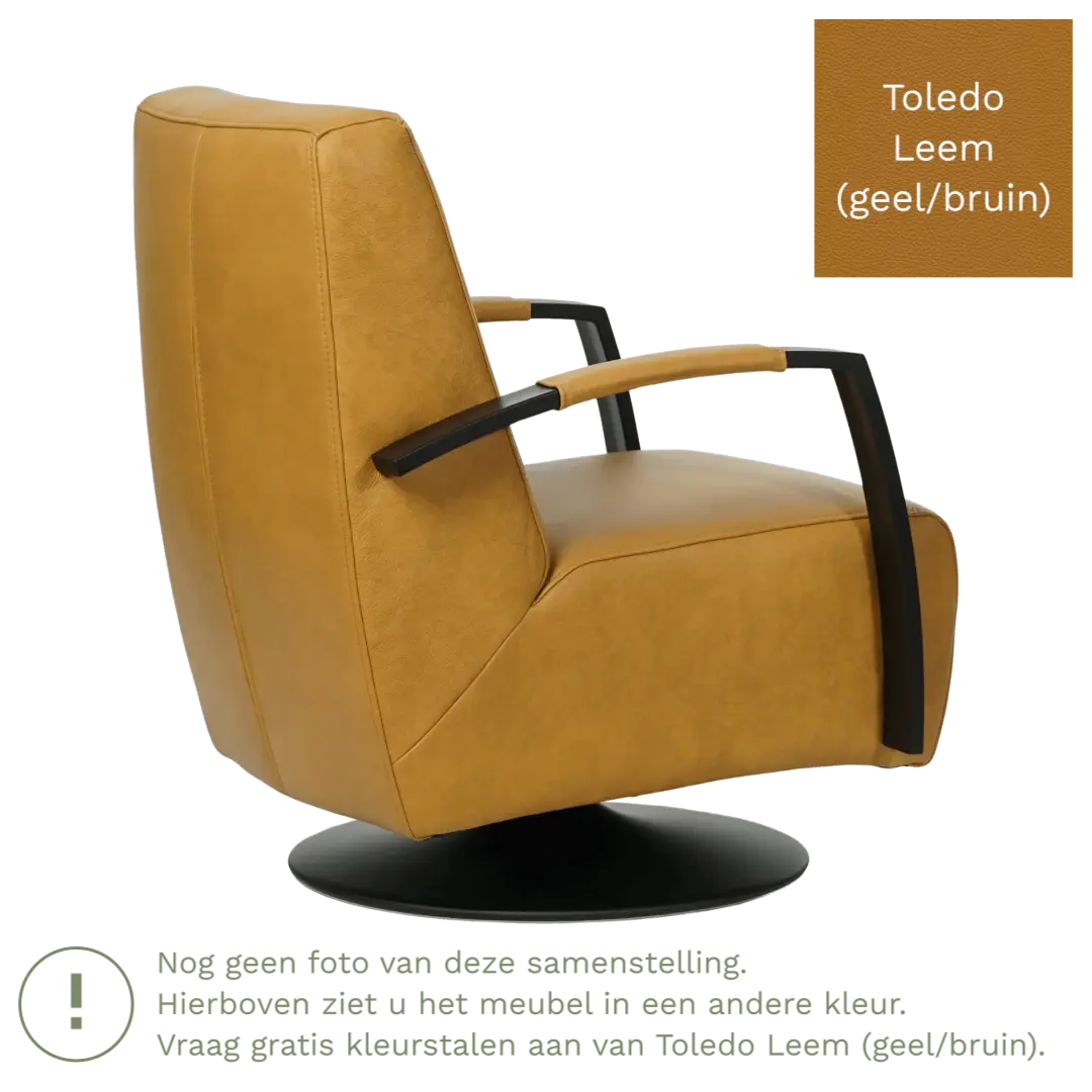 afbeelding van Leren draaifauteuil Mood - Toledo Leem (geel/bruin) - Stervoet zwart